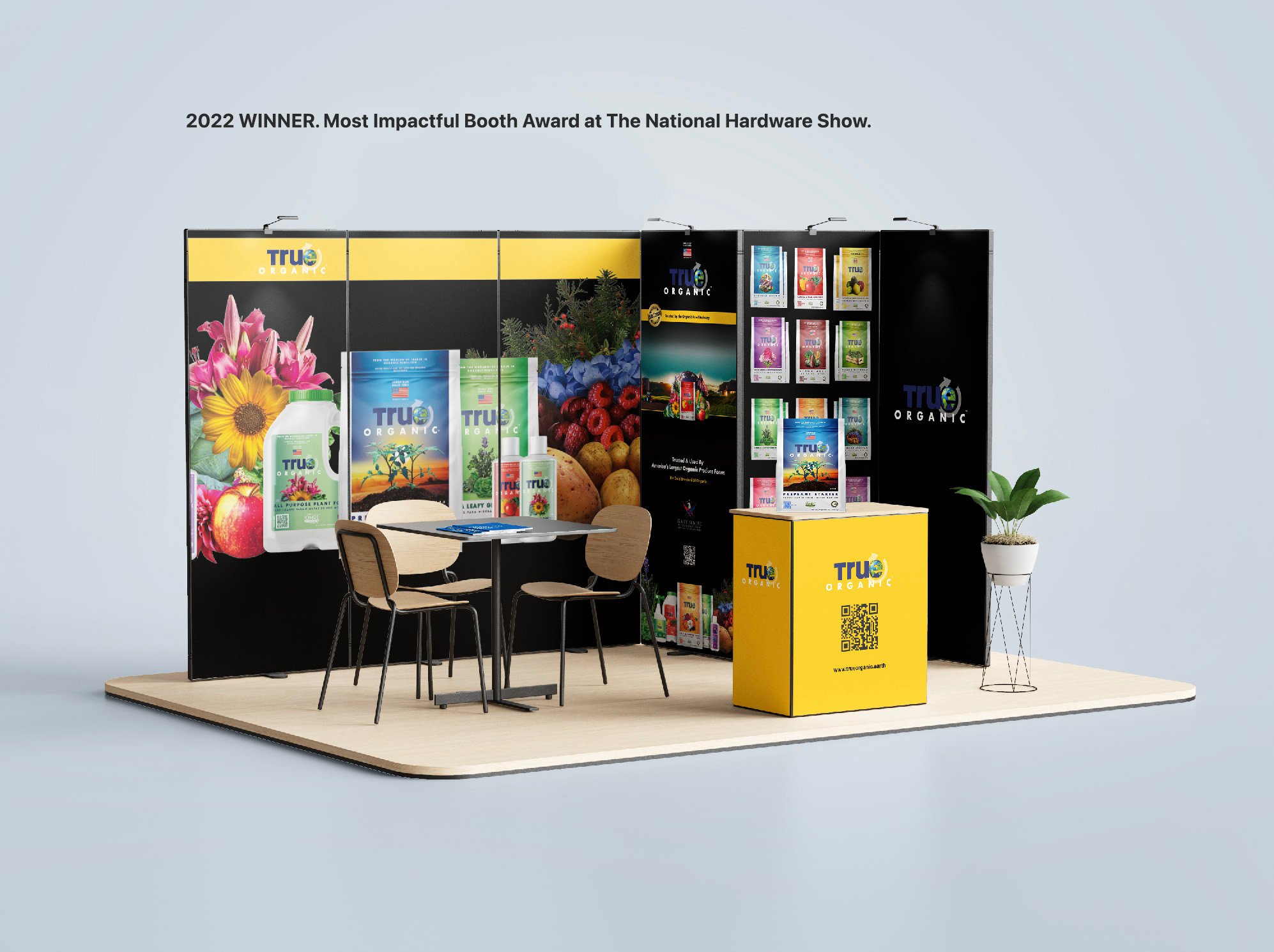 A render of True Organic's award winning trade show booth
