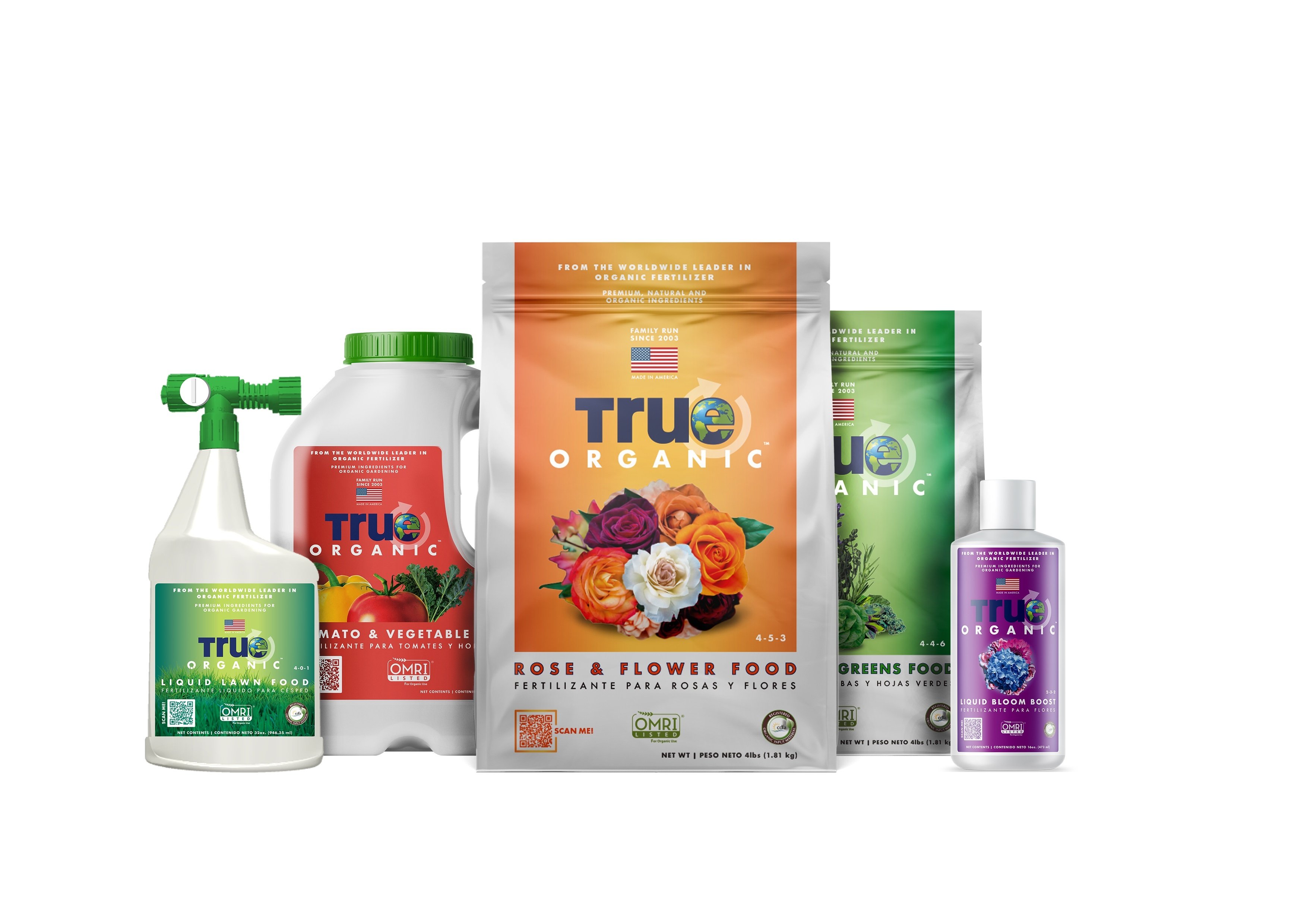 True Organic Products Tomato and Veg Jug - Herb and leafy green bag - Rose and flower bag - Bloom Boost liquid - Lawn Food